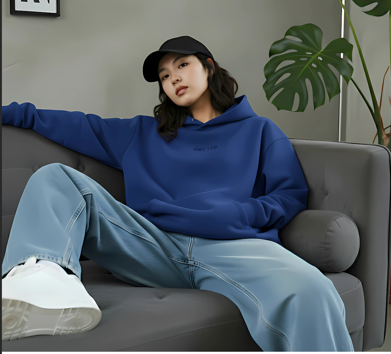 KNITTED The Essential Royal Blue Oversized Hoodie for Female