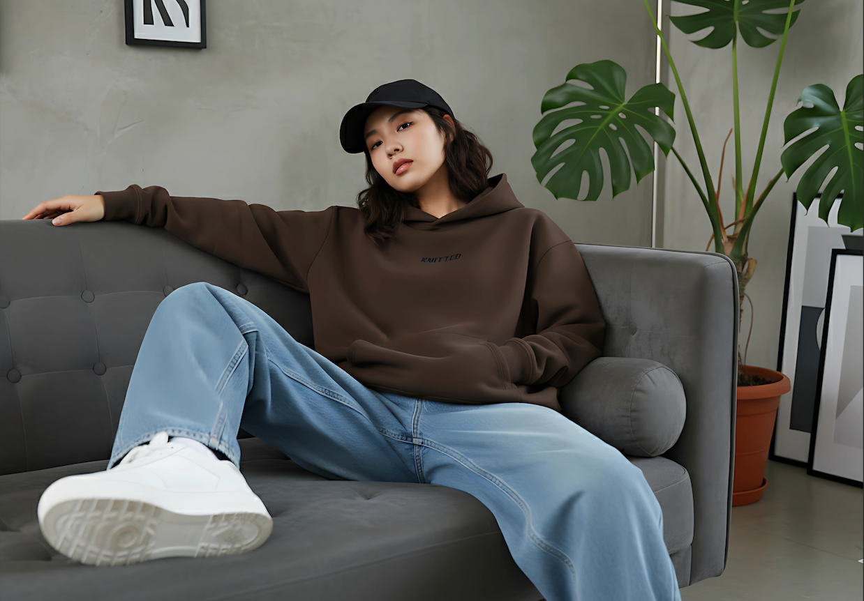 KNITTED The Essential Dark Brown Oversized Hoodie for Female
